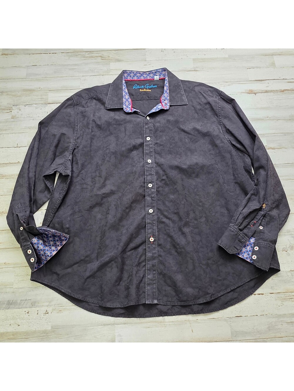 Robert Graham Exclusive Men 4XL Black Floral Long Sleeve Button Up Shirt Pattern